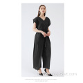 Neuheiten Damen Overalls Plissee Hosen mit V-Ausschnitt